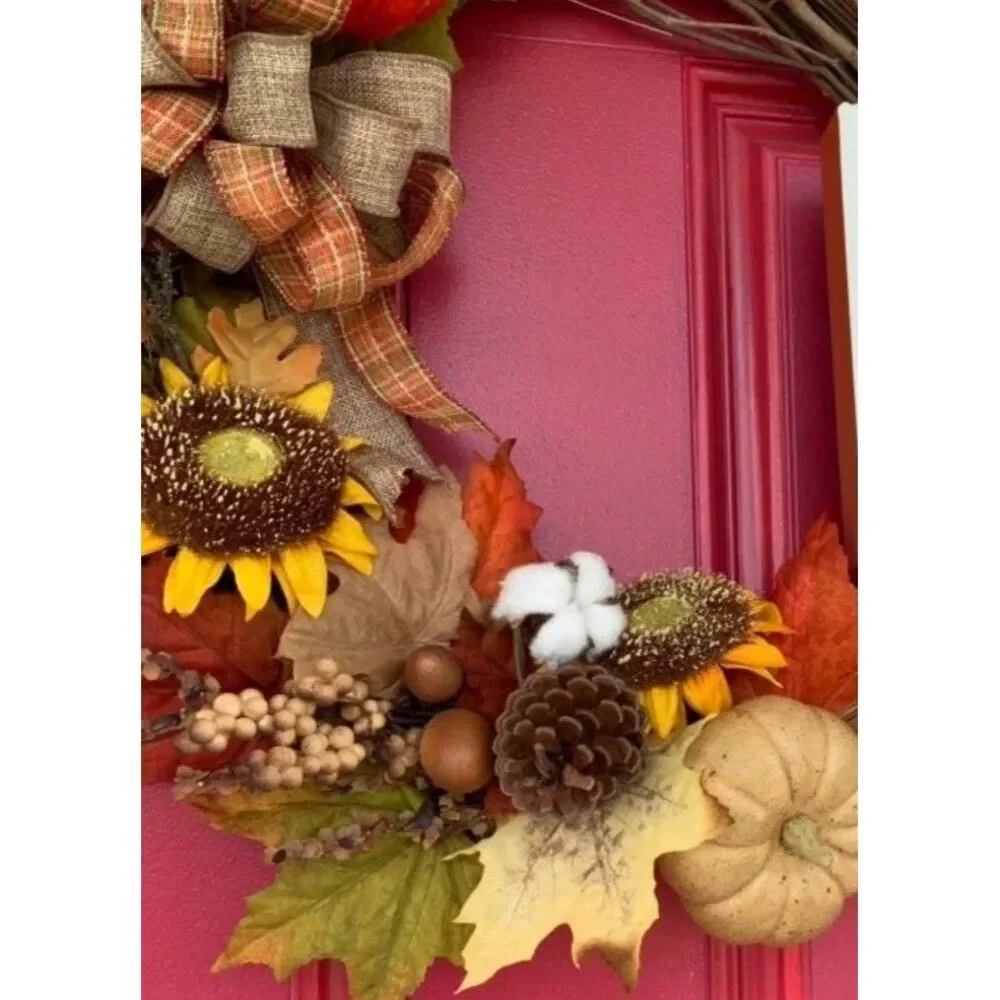 Pumpkin Fall Wreath ~ Autumn ~ Fall Wreath for Front Door ~ Thanksgiving Wreath